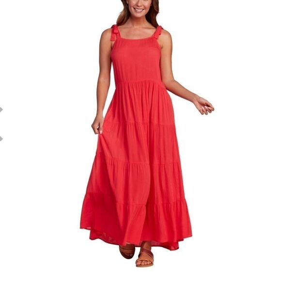 Mud Pie | Mimi Tiered Coral Maxi Dress NWT | S - Picture 2 of 12